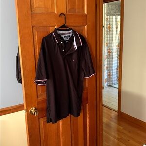 Tommy Hilfiger Black Polo with White and Pink Trim